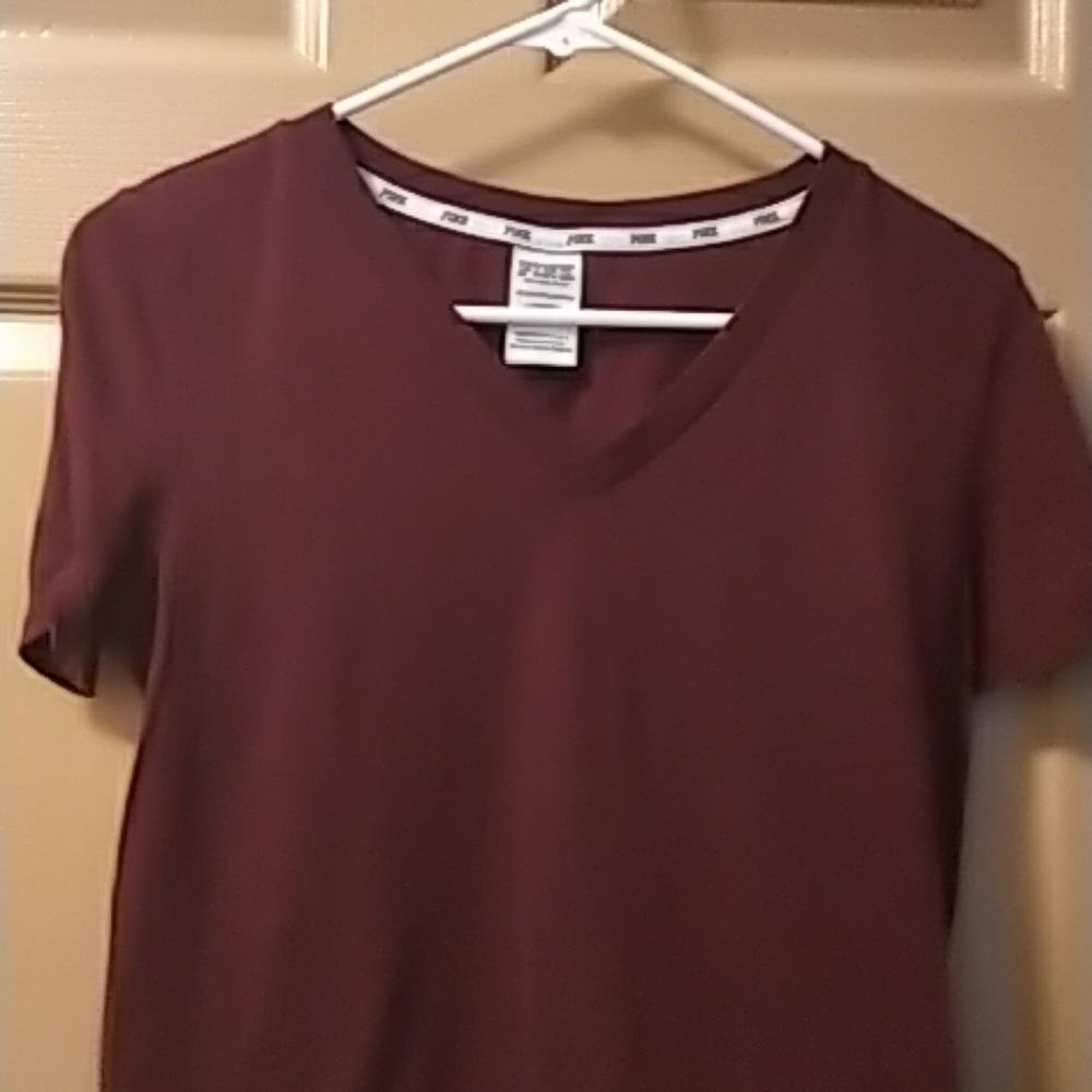 Pink Victoria Secret v neck dark red t shirt XS - Picture 1 of 7
